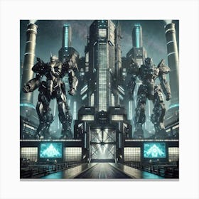 A Futuristic Factory Exterior With An Imposing Str Canvas Print