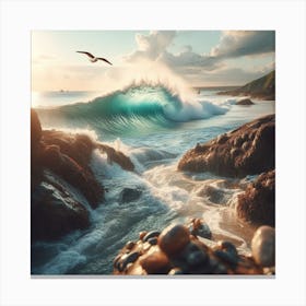 Waves Crashing Over Rocks Canvas Print