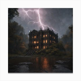An Abandoned Large Palace In The Midst Of A Dark Forest With Eerie Rainy Weather And The Predomin Canvas Print
