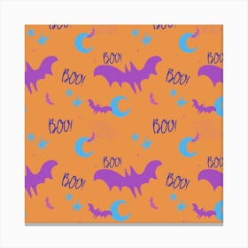 Purple And Blue Batty Boo On Creame Canvas Print