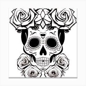 Sugar Skull With Roses Canvas Print