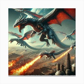 Dragons Of The Sky Aerial Kaiju Support Canvas Print