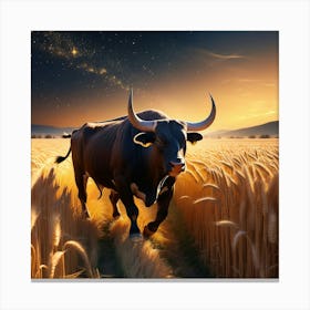 Bull In Wheat Field 1 Canvas Print