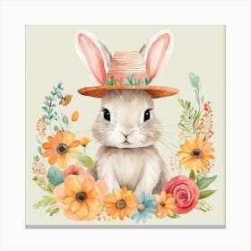 Floral Baby Rabbit Nursery Illustration (10) Canvas Print