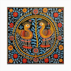 Two Birds In A Circle Madhubani Painting Indian Traditional Style Canvas Print