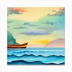 Watercolor Boat On The Sea Canvas Print