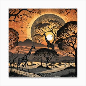 Giraffes At Sunset Canvas Print