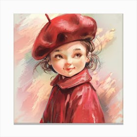 Little Girl In Red Hat Canvas Print