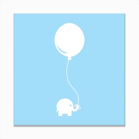 Elephant with Balloon (Blue) - Square Canvas Print