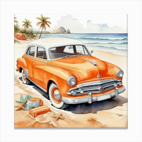 Vintage Car On The Beach Canvas Print