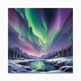 Aurora Borealis Paintings Art Print 1 Canvas Print