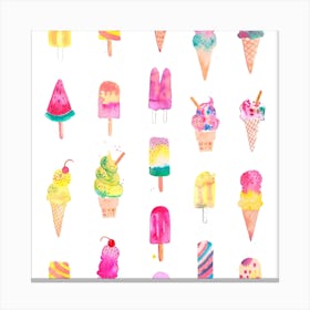 Cute Icecreams Pastel Square Canvas Print