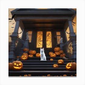 Halloween Cat In Front Of House 19 Canvas Print