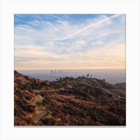 Griffith Observatory And The La Skyline Square Canvas Print