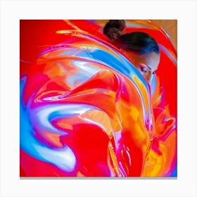 Woman Caught In A Neon Hallucination Airbrush Art Style Resembles Fluid Figures Ebbing And Flowing Canvas Print