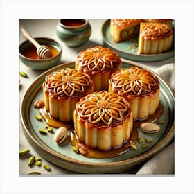 A Beautifully Plated Dish Of Baklava Mooncakes, Fe Canvas Print