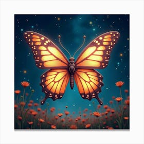 A Whimsical Butterfly With Wings Of Glowing, Celestial Patterns Fluttering Through A Cosmic Meadow 1 Canvas Print