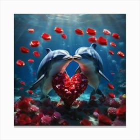 Dolphins Kissing Canvas Print