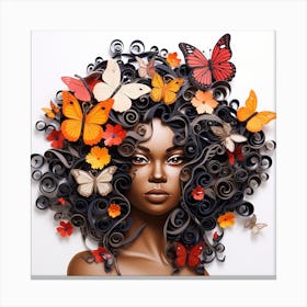 Afro-American Woman With Butterflies Canvas Print