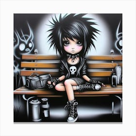 Punk Girl Sitting On A Bench Canvas Print