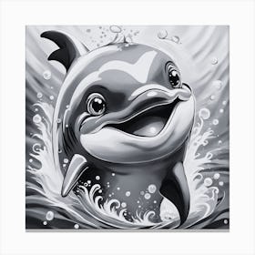 Black and White Smiling Dolphin Canvas Print