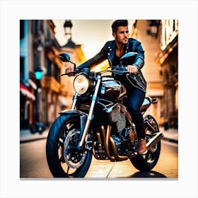 Man On Motorcycle Canvas Print