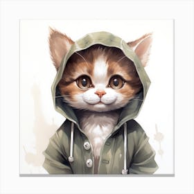 Watercolour Cartoon Ringtail Cat In A Hoodie 3 Canvas Print