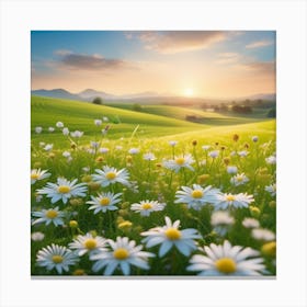 Daisy Field At Sunset Canvas Print