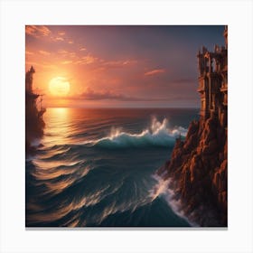 Fantasy Castle At Sunset Canvas Print