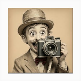 Vintage Boy With Camera Canvas Print