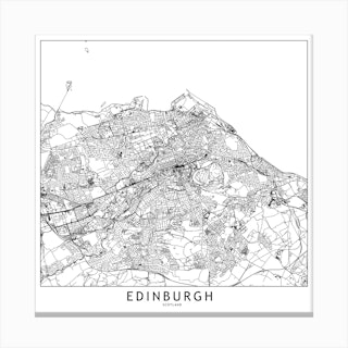 Edinburgh White Map Square Canvas Print