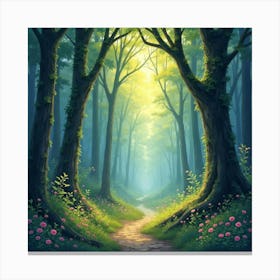 Fairy Queen’S Realm In A Glowing Forest, Watercolor 1 Canvas Print