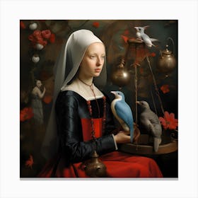 Lady With Birds Canvas Print