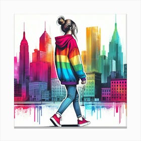 Girl Walking In The City Canvas Print