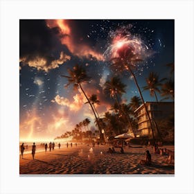 Fireworks On The Beach Canvas Print