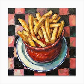 Fries & Ketchup Checkerboard Background 1 Canvas Print