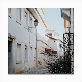 Bright Tiled Street In Portugal  Pastel Colour Travel Photography Square Canvas Print