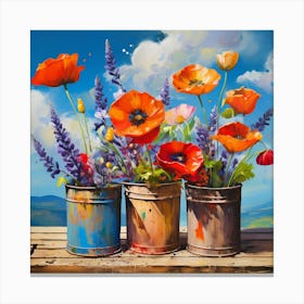 Rusted tin flower pots Canvas Print