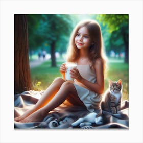 Little Girl With Cats Canvas Print