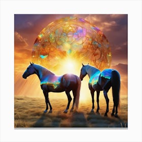 Two Horses In A Field Canvas Print