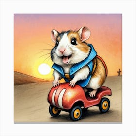 Hamster On A Car Canvas Print