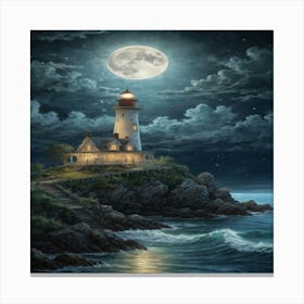 Lighthouse At Night Canvas Print