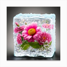 Flowers In Ice Cube 4 Canvas Print