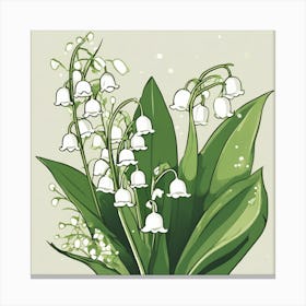 Lily of the Valley Modern-Retro White and Green Wild Flower 2 Canvas Print