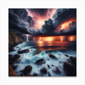 Lightning Storm Over The Ocean 2 Canvas Print