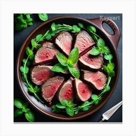 Steak On A Plate With Mint Leaves Canvas Print