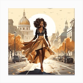 Afro-American Woman Walking In The City Canvas Print