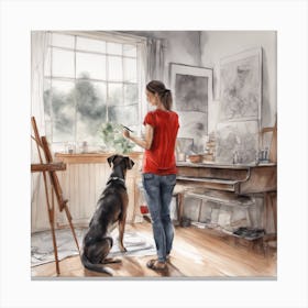 Artist And Dog 1 Canvas Print