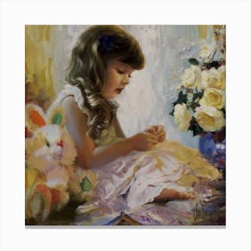 Little Girl With Teddy Bear 1 Canvas Print
