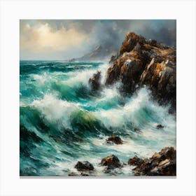 Rough Sea S Waves And Rocks Canvas Print